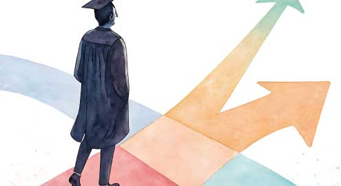 A graduate with multiple pathways laid out before them.